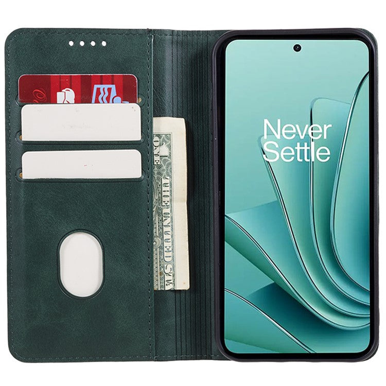 For OnePlus Nord 3 5G / Ace 2V Business Style Wallet Phone Cover Calf Texture Anti-drop PU Leather Shell Case - Green