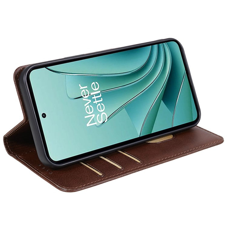 For OnePlus Nord 3 5G / Ace 2V Business Style Wallet Phone Cover Calf Texture Anti-drop PU Leather Shell Case - Brown