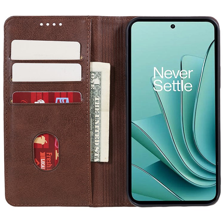 For OnePlus Nord 3 5G / Ace 2V Business Style Wallet Phone Cover Calf Texture Anti-drop PU Leather Shell Case - Brown