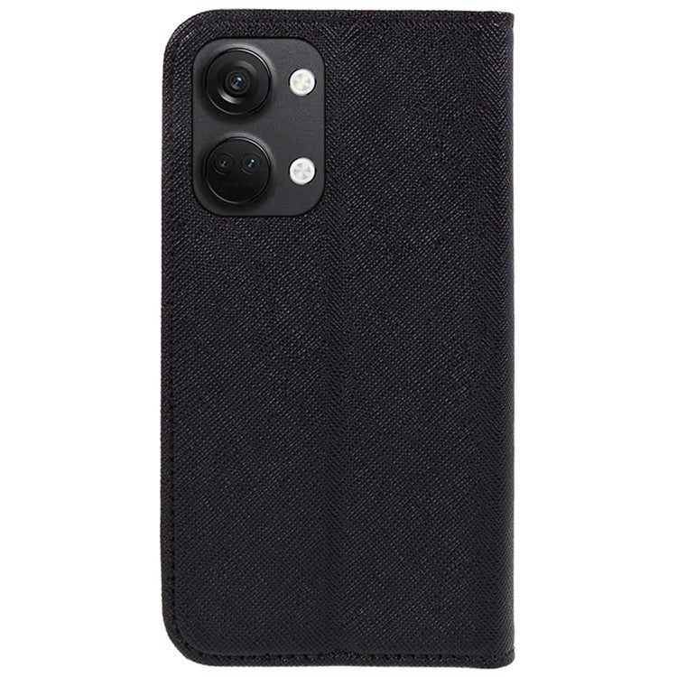 For OnePlus Ace 2V / Nord 3 5G Cross Texture Stand PU Leather Cover Anti-Scratch Phone Case Wallet - Black