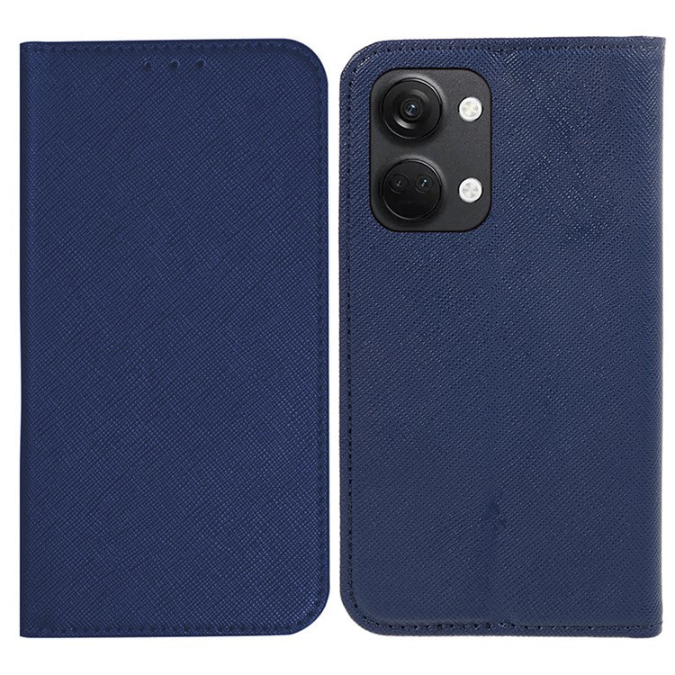 For OnePlus Ace 2V / Nord 3 5G Cross Texture Stand PU Leather Cover Anti-Scratch Phone Case Wallet - Dark Blue