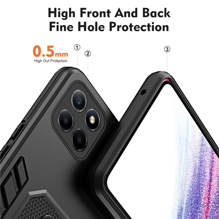 For Honor X8 5G / X6 4G / X6s 4G Silicone Ring Strap Phone Case TPU+PC Back Cover with Hidden Kickstand - Black