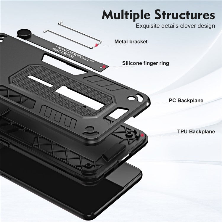 For Honor X8 5G / X6 4G / X6s 4G Silicone Ring Strap Phone Case TPU+PC Back Cover with Hidden Kickstand - Black