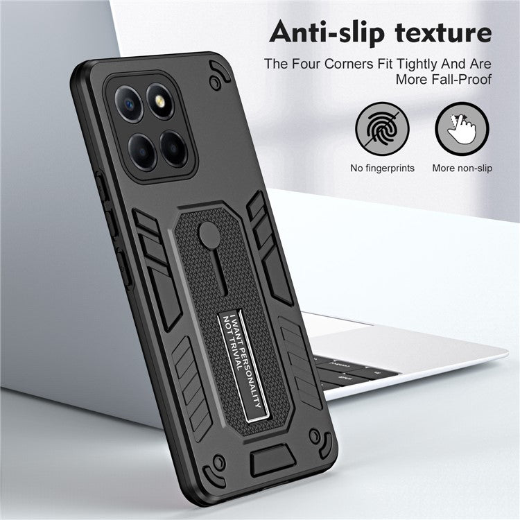 For Honor X8 5G / X6 4G / X6s 4G Silicone Ring Strap Phone Case TPU+PC Back Cover with Hidden Kickstand - Black