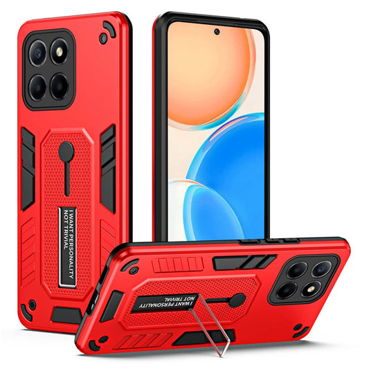 For Honor X8 5G / X6 4G / X6s 4G Silicone Ring Strap Phone Case TPU+PC Back Cover with Hidden Kickstand - Red