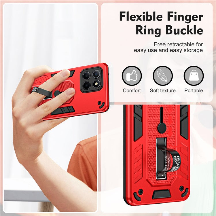 For Honor X8 5G / X6 4G / X6s 4G Silicone Ring Strap Phone Case TPU+PC Back Cover with Hidden Kickstand - Red