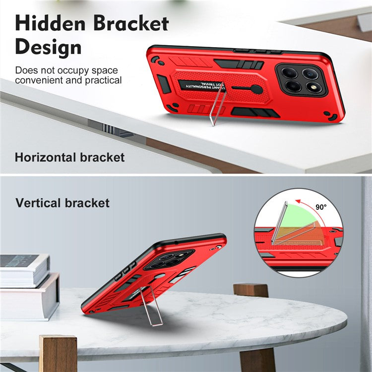 For Honor X8 5G / X6 4G / X6s 4G Silicone Ring Strap Phone Case TPU+PC Back Cover with Hidden Kickstand - Red