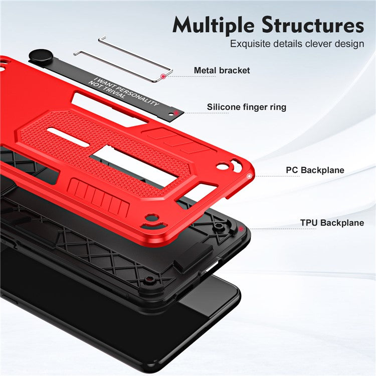 For Honor X8 5G / X6 4G / X6s 4G Silicone Ring Strap Phone Case TPU+PC Back Cover with Hidden Kickstand - Red