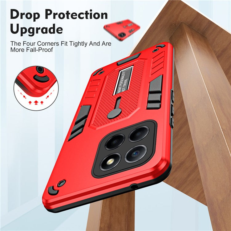 For Honor X8 5G / X6 4G / X6s 4G Silicone Ring Strap Phone Case TPU+PC Back Cover with Hidden Kickstand - Red