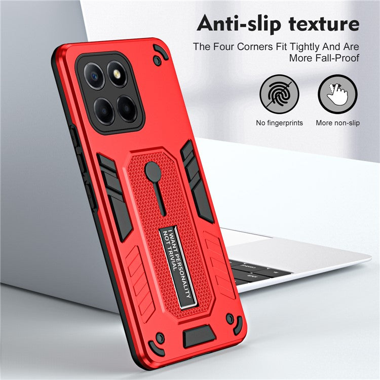 For Honor X8 5G / X6 4G / X6s 4G Silicone Ring Strap Phone Case TPU+PC Back Cover with Hidden Kickstand - Red