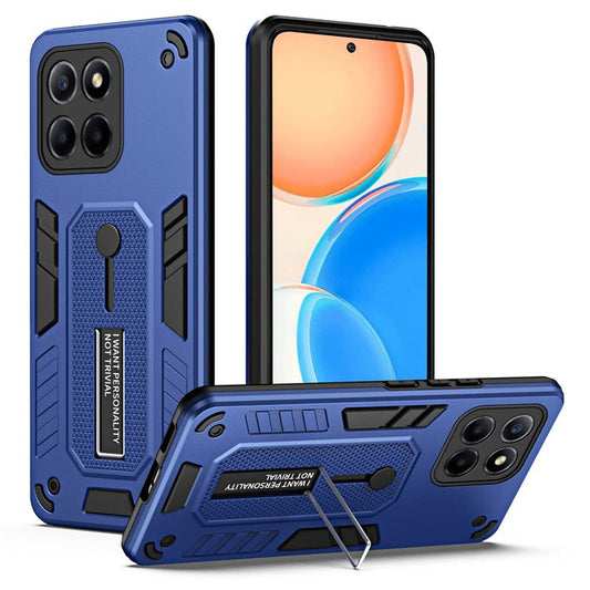 For Honor X8 5G / X6 4G / X6s 4G Silicone Ring Strap Phone Case TPU+PC Back Cover with Hidden Kickstand - Blue