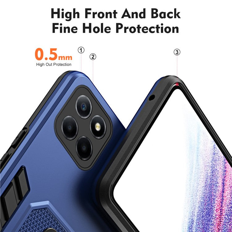 For Honor X8 5G / X6 4G / X6s 4G Silicone Ring Strap Phone Case TPU+PC Back Cover with Hidden Kickstand - Blue