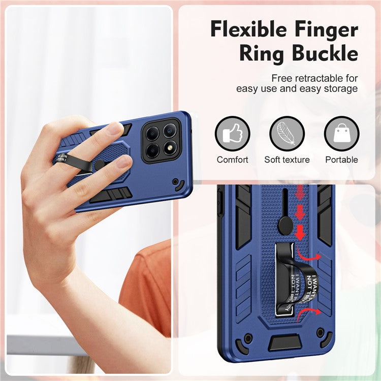 For Honor X8 5G / X6 4G / X6s 4G Silicone Ring Strap Phone Case TPU+PC Back Cover with Hidden Kickstand - Blue