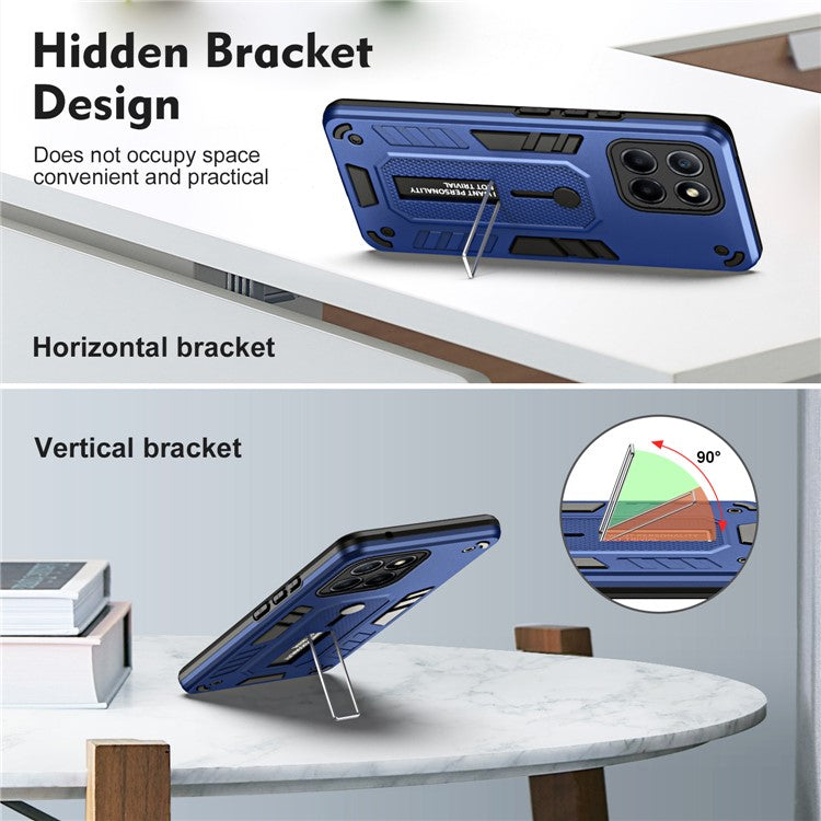 For Honor X8 5G / X6 4G / X6s 4G Silicone Ring Strap Phone Case TPU+PC Back Cover with Hidden Kickstand - Blue