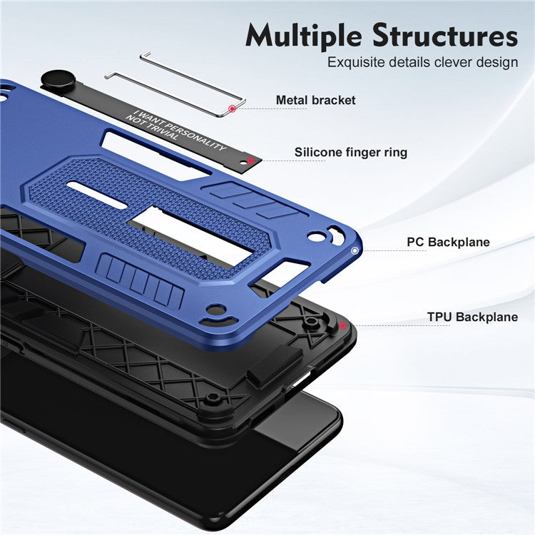 For Honor X8 5G / X6 4G / X6s 4G Silicone Ring Strap Phone Case TPU+PC Back Cover with Hidden Kickstand - Blue
