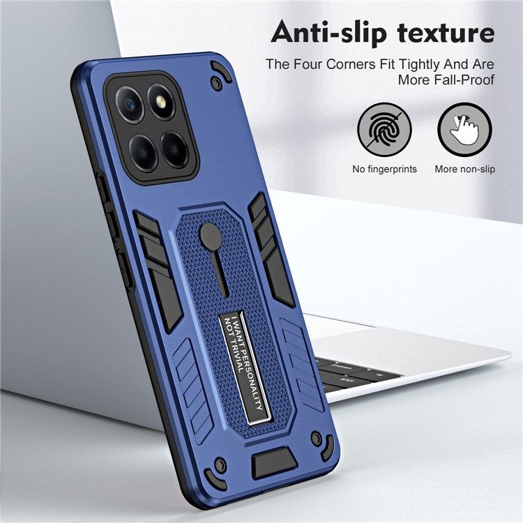 For Honor X8 5G / X6 4G / X6s 4G Silicone Ring Strap Phone Case TPU+PC Back Cover with Hidden Kickstand - Blue