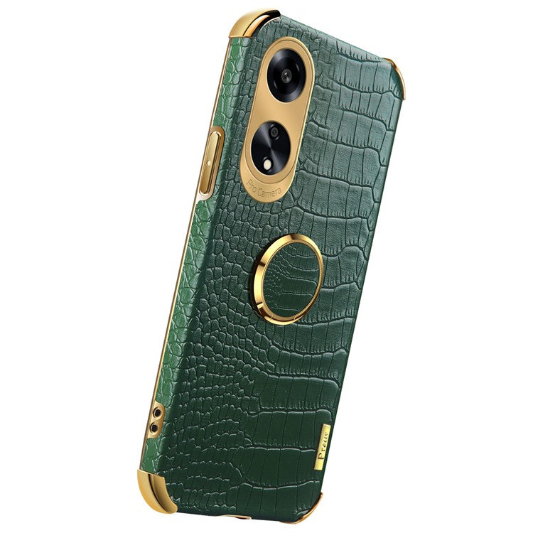 Ring Kickstand Phone Case for Oppo A1 5G Crocodile Texture Leather Coated TPU 6D Electroplating Cover - Green