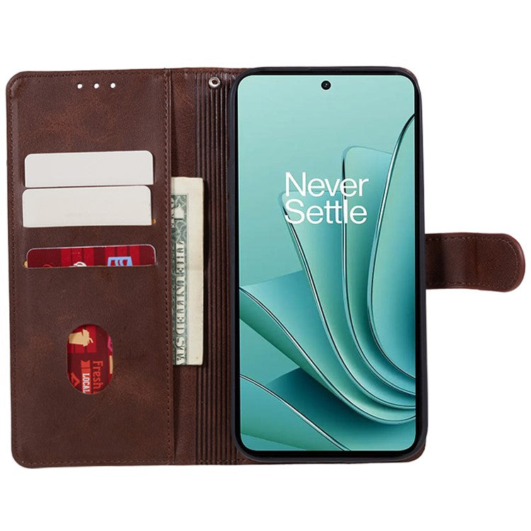 For OnePlus Ace 2V / Nord 3 5G PU Leather Phone Case Calf Texture Wallet Stand Anti-drop Cover - Brown