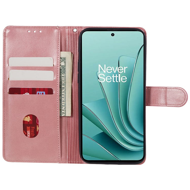 For OnePlus Ace 2V / Nord 3 5G PU Leather Phone Case Calf Texture Wallet Stand Anti-drop Cover - Rose Gold