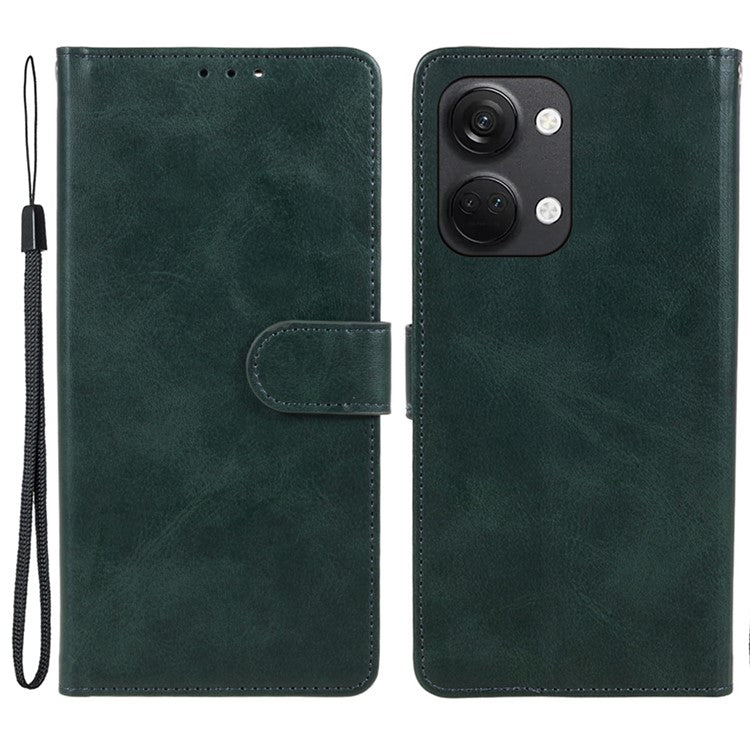 For OnePlus Ace 2V / Nord 3 5G PU Leather Phone Case Calf Texture Wallet Stand Anti-drop Cover - Blackish Green
