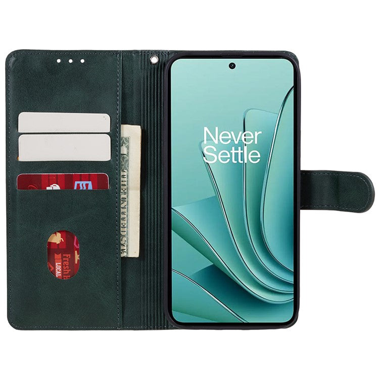 For OnePlus Ace 2V / Nord 3 5G PU Leather Phone Case Calf Texture Wallet Stand Anti-drop Cover - Blackish Green