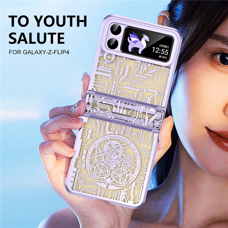 Mechanical Legend Series for Samsung Galaxy Z Flip4 5G Protective Phone Case Hard PC Electroplating Cover - Purple