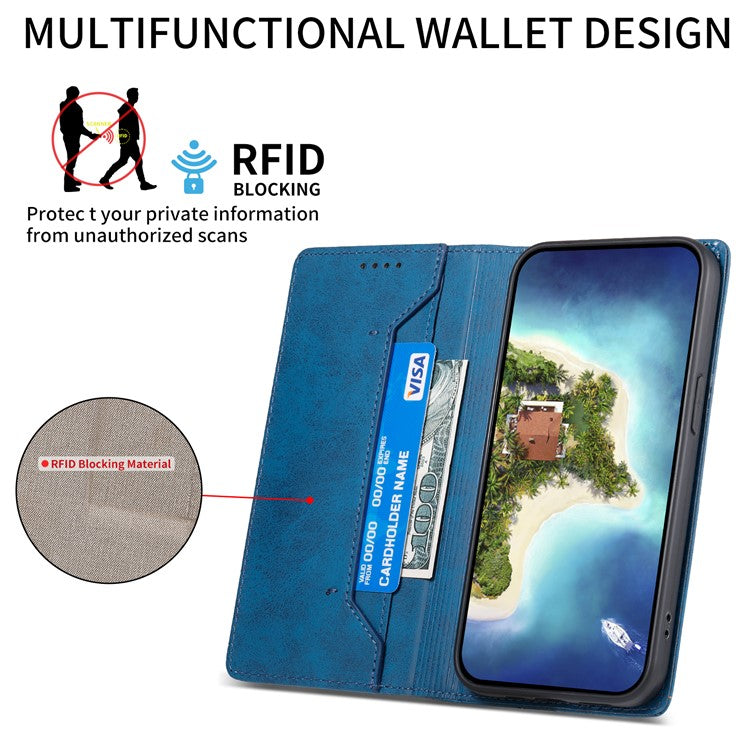 DF-05 For Samsung Galaxy A23 5G (Global Version) / A23 4G Wallet Phone Leather Case RFID Blocking Stand Phone Cover - Blue