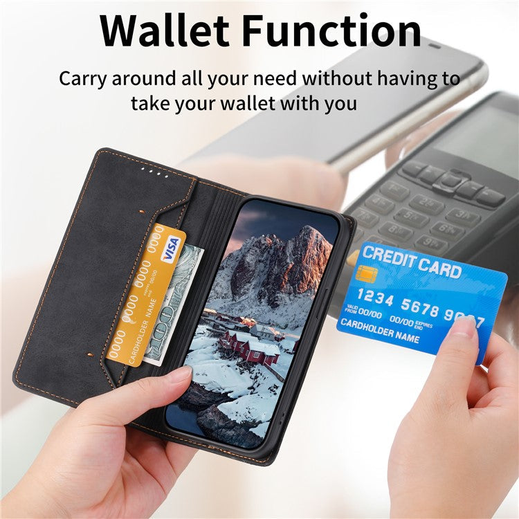 DF-05 For Samsung Galaxy A14 4G / 5G PU Leather Case RFID Blocking Phone Cover with Stand Wallet - Black