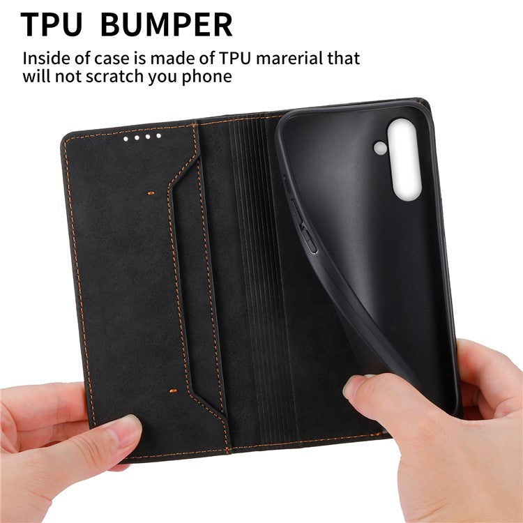 DF-05 For Samsung Galaxy A14 4G / 5G PU Leather Case RFID Blocking Phone Cover with Stand Wallet - Black