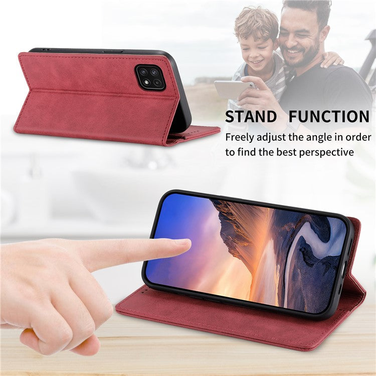 DF-05 For Samsung Galaxy A22 5G (EU Version) RFID Blocking Phone Case Leather Wallet Stand Anti-drop Cover - Red