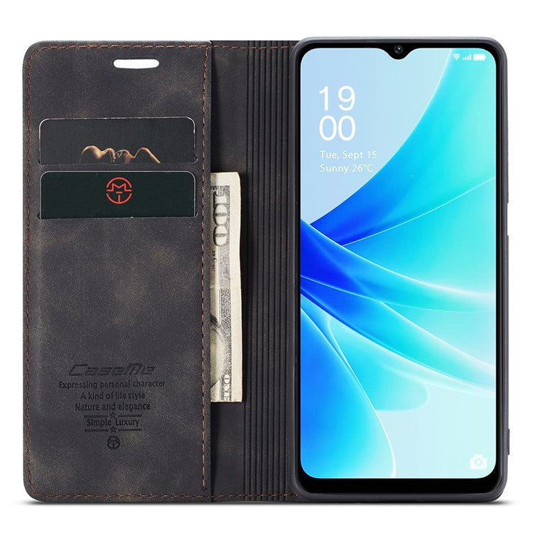CASEME 013 Series Leather Case for Oppo A57 4G / A57s 4G / A57e 4G / A77 4G / A77s 4G / OnePlus Nord N20 SE 4G Wallet Stand Phone Cover - Black