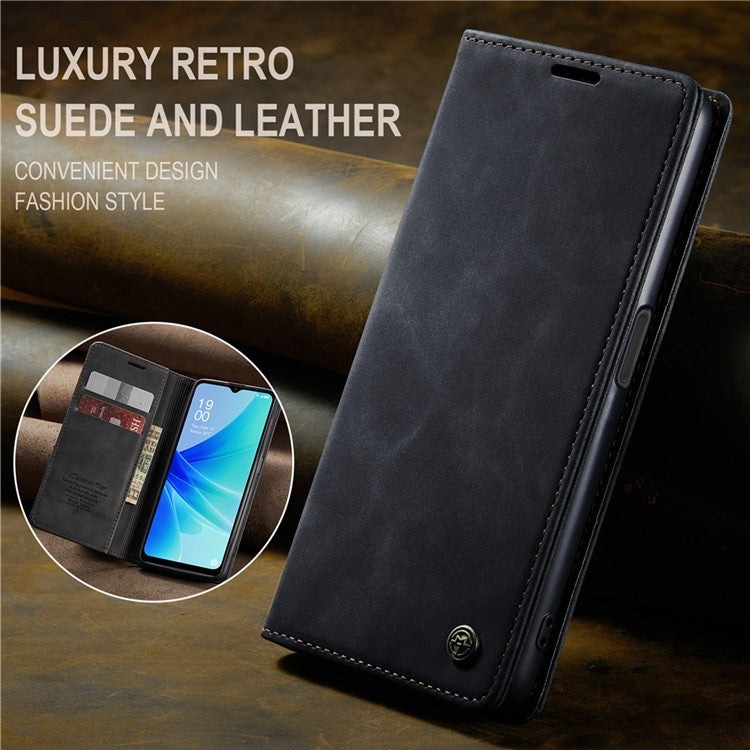 CASEME 013 Series Leather Case for Oppo A57 4G / A57s 4G / A57e 4G / A77 4G / A77s 4G / OnePlus Nord N20 SE 4G Wallet Stand Phone Cover - Black