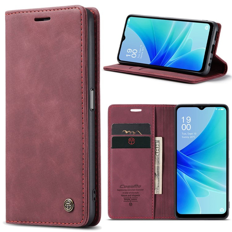 CASEME 013 Series Leather Case for Oppo A57 4G / A57s 4G / A57e 4G / A77 4G / A77s 4G / OnePlus Nord N20 SE 4G Wallet Stand Phone Cover - Red