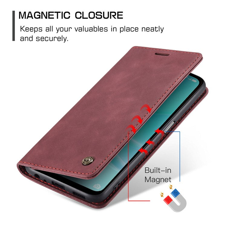CASEME 013 Series Leather Case for Oppo A57 4G / A57s 4G / A57e 4G / A77 4G / A77s 4G / OnePlus Nord N20 SE 4G Wallet Stand Phone Cover - Red