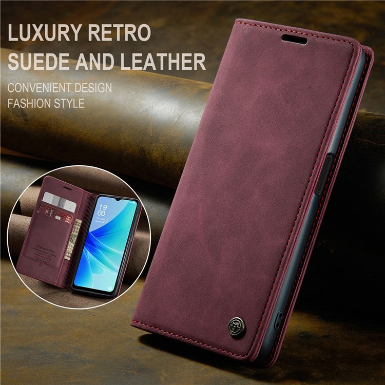 CASEME 013 Series Leather Case for Oppo A57 4G / A57s 4G / A57e 4G / A77 4G / A77s 4G / OnePlus Nord N20 SE 4G Wallet Stand Phone Cover - Red