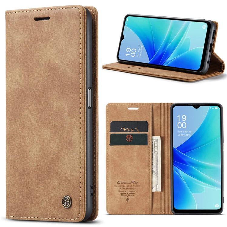CASEME 013 Series Leather Case for Oppo A57 4G / A57s 4G / A57e 4G / A77 4G / A77s 4G / OnePlus Nord N20 SE 4G Wallet Stand Phone Cover - Brown