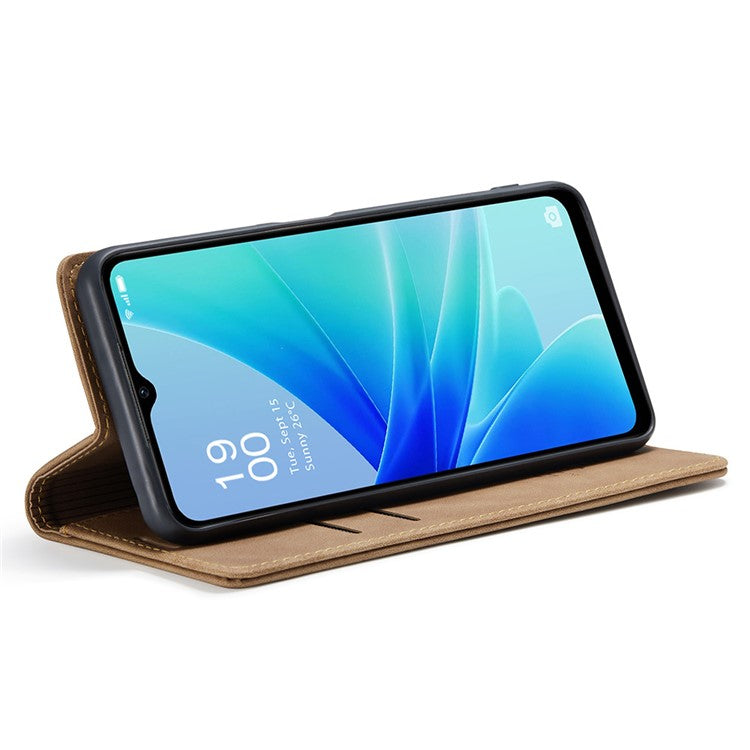 CASEME 013 Series Leather Case for Oppo A57 4G / A57s 4G / A57e 4G / A77 4G / A77s 4G / OnePlus Nord N20 SE 4G Wallet Stand Phone Cover - Brown