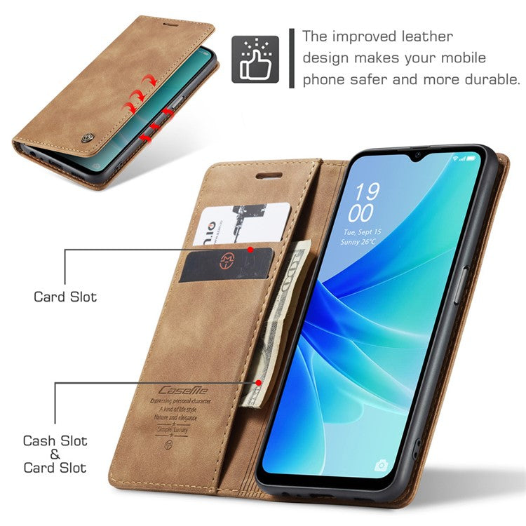 CASEME 013 Series Leather Case for Oppo A57 4G / A57s 4G / A57e 4G / A77 4G / A77s 4G / OnePlus Nord N20 SE 4G Wallet Stand Phone Cover - Brown
