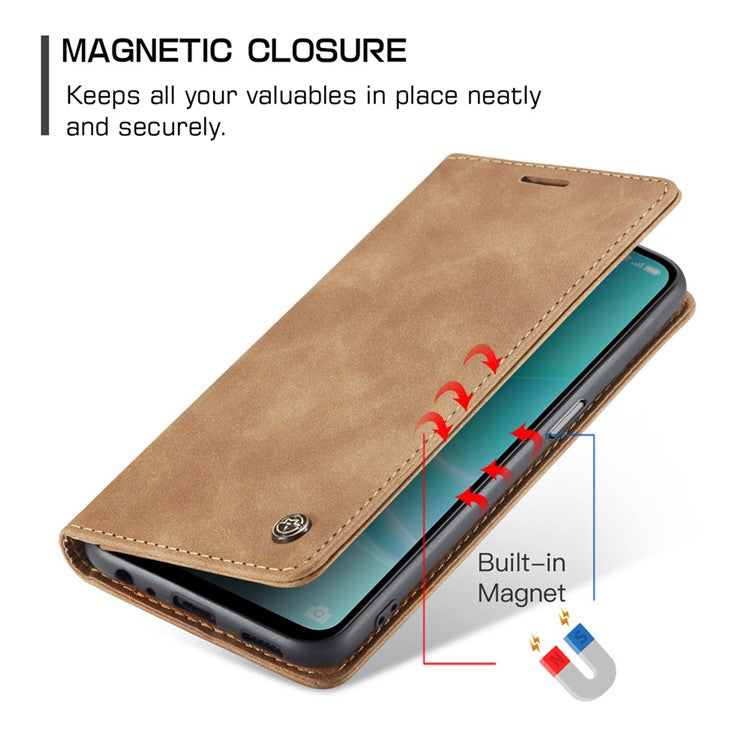 CASEME 013 Series Leather Case for Oppo A57 4G / A57s 4G / A57e 4G / A77 4G / A77s 4G / OnePlus Nord N20 SE 4G Wallet Stand Phone Cover - Brown