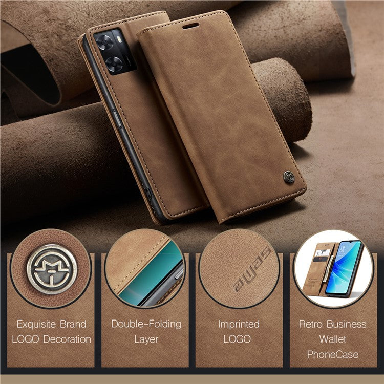 CASEME 013 Series Leather Case for Oppo A57 4G / A57s 4G / A57e 4G / A77 4G / A77s 4G / OnePlus Nord N20 SE 4G Wallet Stand Phone Cover - Brown