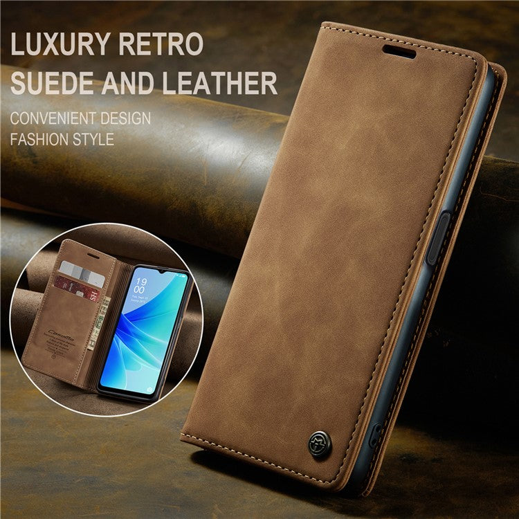 CASEME 013 Series Leather Case for Oppo A57 4G / A57s 4G / A57e 4G / A77 4G / A77s 4G / OnePlus Nord N20 SE 4G Wallet Stand Phone Cover - Brown