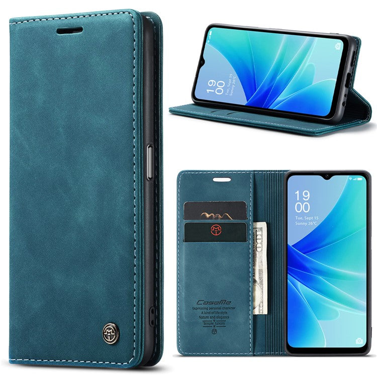CASEME 013 Series Leather Case for Oppo A57 4G / A57s 4G / A57e 4G / A77 4G / A77s 4G / OnePlus Nord N20 SE 4G Wallet Stand Phone Cover - Blue