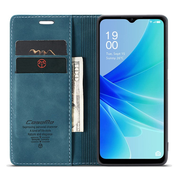 CASEME 013 Series Leather Case for Oppo A57 4G / A57s 4G / A57e 4G / A77 4G / A77s 4G / OnePlus Nord N20 SE 4G Wallet Stand Phone Cover - Blue