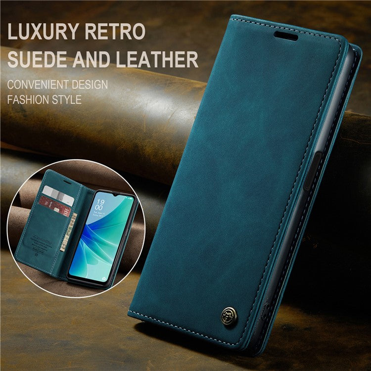 CASEME 013 Series Leather Case for Oppo A57 4G / A57s 4G / A57e 4G / A77 4G / A77s 4G / OnePlus Nord N20 SE 4G Wallet Stand Phone Cover - Blue