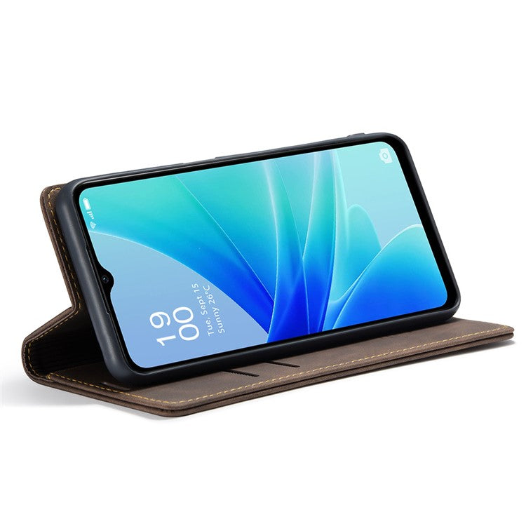 CASEME 013 Series Leather Case for Oppo A57 4G / A57s 4G / A57e 4G / A77 4G / A77s 4G / OnePlus Nord N20 SE 4G Wallet Stand Phone Cover - Coffee