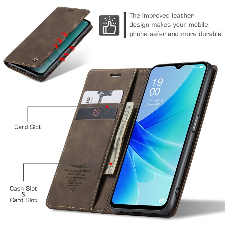 CASEME 013 Series Leather Case for Oppo A57 4G / A57s 4G / A57e 4G / A77 4G / A77s 4G / OnePlus Nord N20 SE 4G Wallet Stand Phone Cover - Coffee