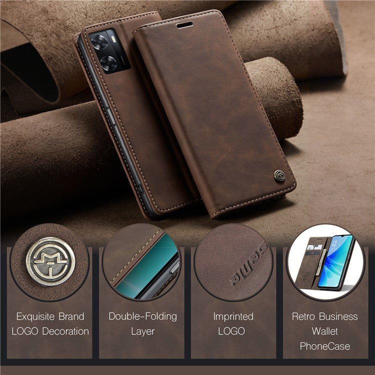 CASEME 013 Series Leather Case for Oppo A57 4G / A57s 4G / A57e 4G / A77 4G / A77s 4G / OnePlus Nord N20 SE 4G Wallet Stand Phone Cover - Coffee