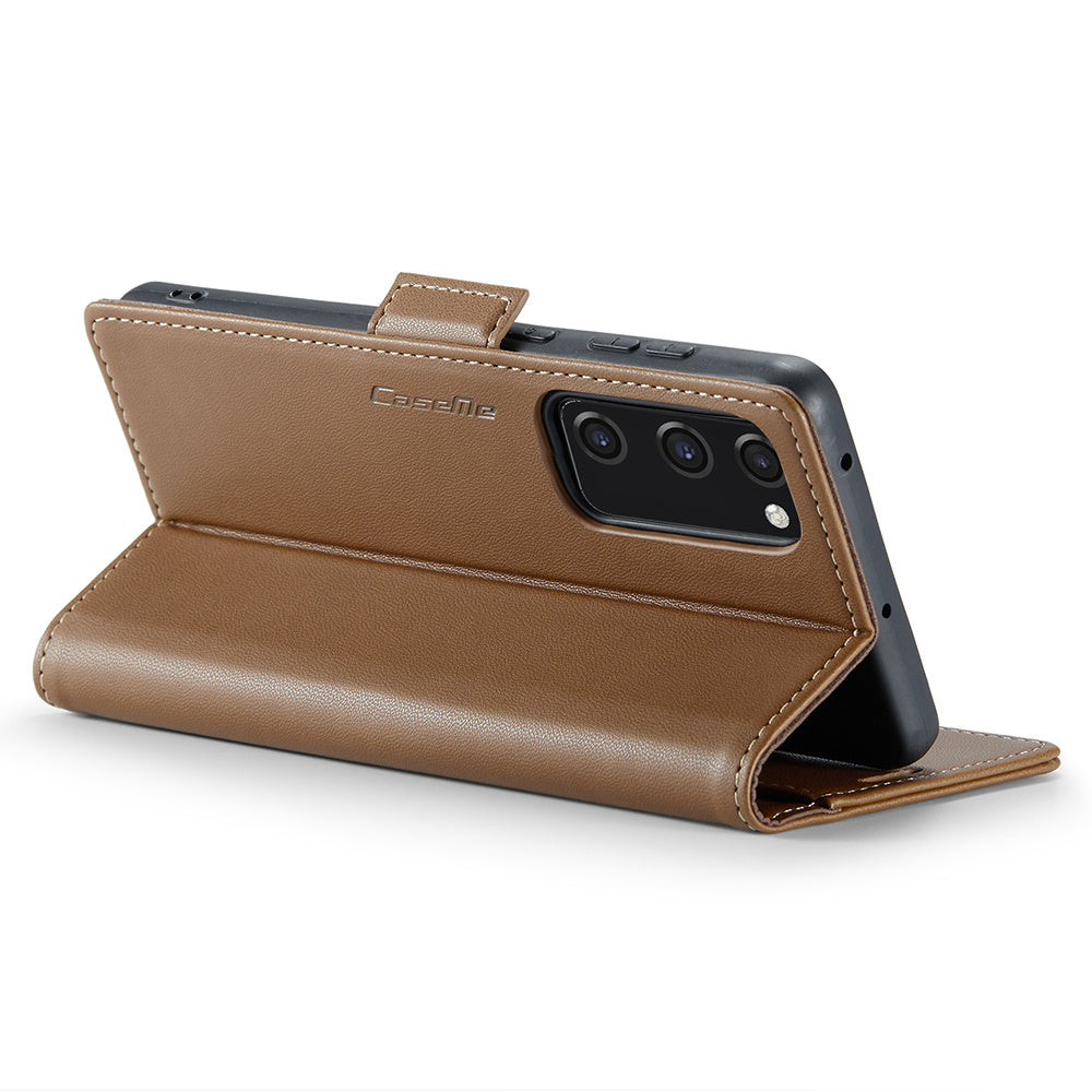 CASEME 023 Series for Samsung Galaxy S20 FE / S20 FE 5G / S20 FE 2022 / S20 Lite Phone Leather Case RFID Blocking Wallet Cover - Brown