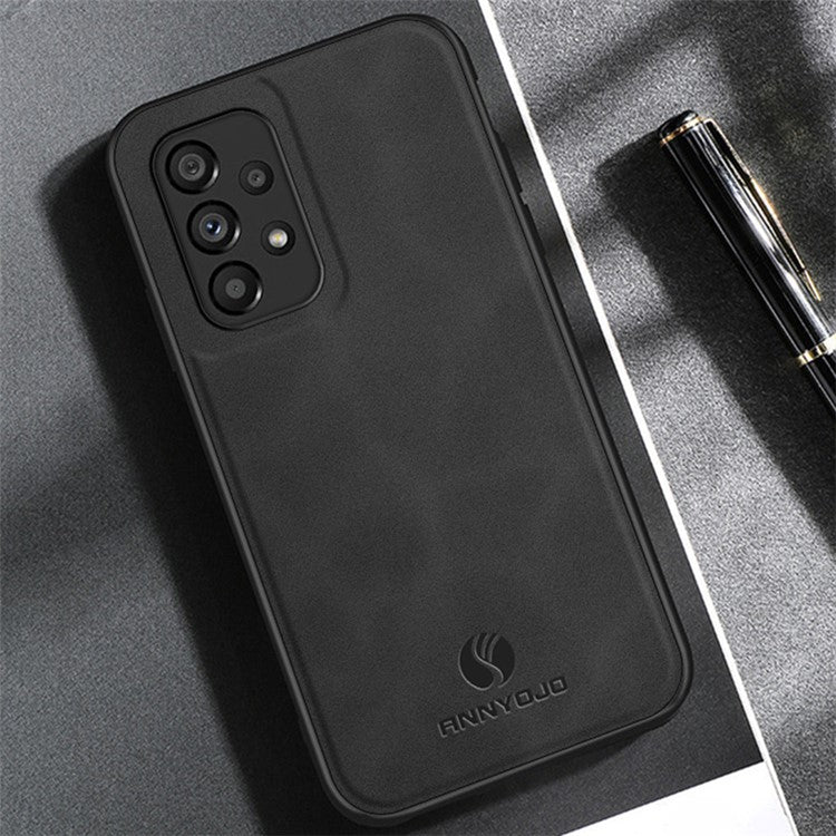 ANNYOJO For Samsung Galaxy A53 5G PU Leather Coated PC+TPU Cover Anti-scratch Phone Case - Grey