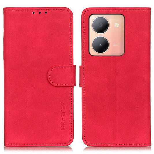 KHAZNEH For vivo Y78 (China) 5G / Y36 5G (Global) Retro Phone Case Magnetic Clasp Wallet Stand PU Leather Cover - Red